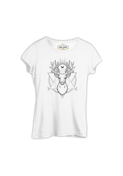 Deer Under Moon Beyaz Kadın Tshirt 001