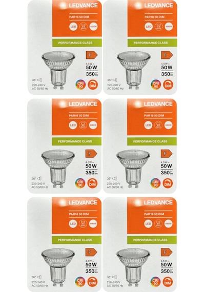6 Adet Ledvance 4,5w Ilık Beyaz 4000k Dim Edilebilir Gu10 Duylu Cam Spot Ampul