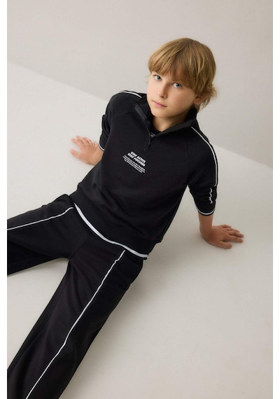 Defacto Oversıze Uzun Kollu Dik Yaka Pamuklu Baskılı Siyah Sweatshirt Erkek Çocuk H9606a826aubk81 Siyah-bk81