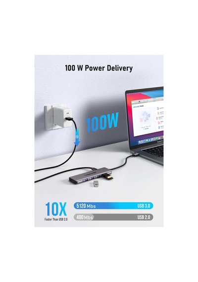 Lemorele Tc66, 7 İn 1 Type-c To Usb Hub Dock Çoklayıcı, Çift 4k Hdmı Çıkışlı 100w Pd Şarj 4x Usb Çoğaltıcı