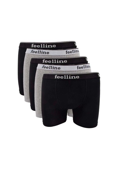 5 Adet Feelline Siyah Ve Gri Pamuklu Doğal Likralı Erkek Boxer Çok Renkli