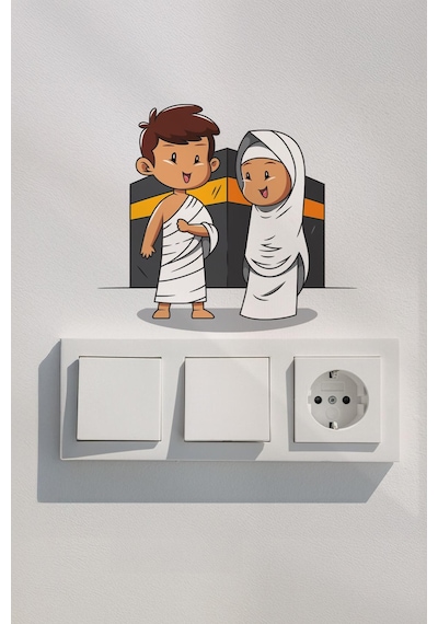 Kabede Küçük Hacılar Ramazan Priz Sticker Seti Duvar Cam Sticker Ramazan Süsü Çok Renkli