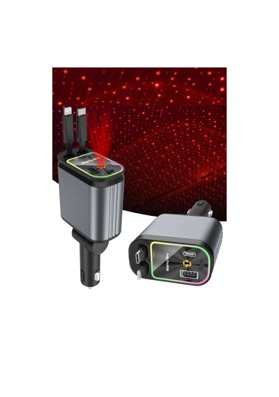 Acl Acc-01 Rgb Işıklı 66w Araç Şarj Cihazı 4in1 Geri Çekilebilir Kablo Type-c + Lightning Yıld
