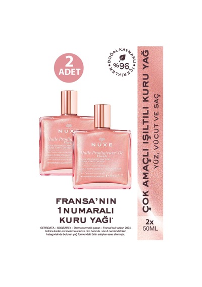 Nuxe Huile Prodigieuse Or Pembe Parıltılı Çiçeksi Çok Amaçlı Kuru Yağ 50 Ml 2 Adet