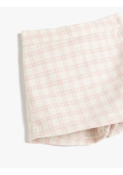 Koton Ekoseli Beli Lastikli Kruvaze Şort Etek Pembe Ekose 5smg40030aw Pembe Ekoseli Pembe