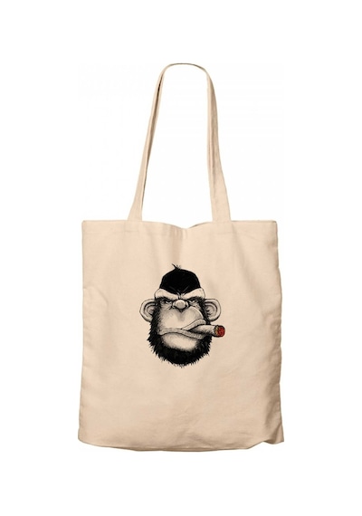Pro Drinking Monkey Cartoon Krem Kanvas Bez Çanta Krem