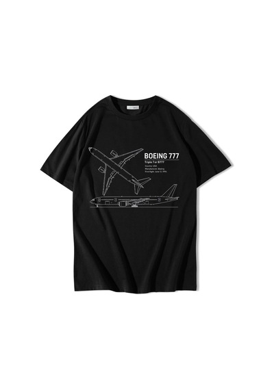 Brz Collectıon Brz Collection Unisex Oversize Boeing 777 T-shirt Siyah