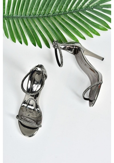 Fox Shoes Platin Ayna Tek Bant Taşlı Kadın Ayakkabı M251800034 Platin