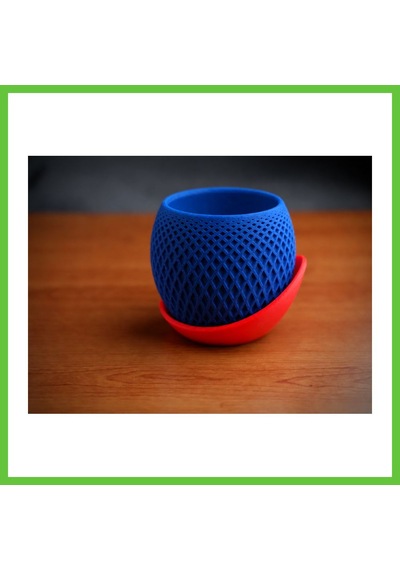 Bezos 3d Baskı Küre Saksı - Kafes Dokulu İki Parçalı Dekoratif Saksı - Mavi-kırmızı Dmc 13114755
