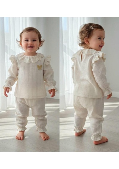Babyhola Kız Bebek Takım Bayramlık Fiyonk Detaylı Simli Müslin İkili Set 2006 Altın