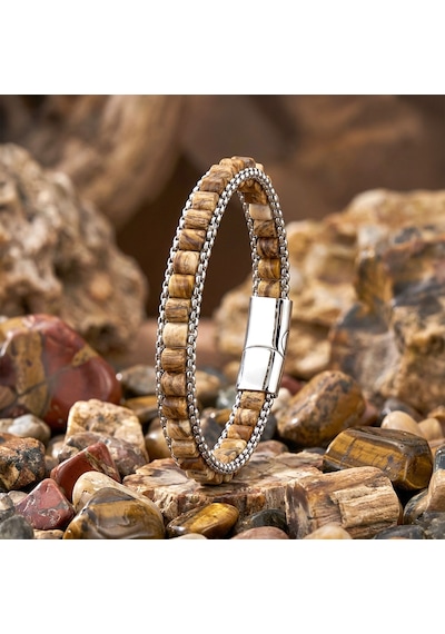 Beycen Aksesuar Odun Jasper Doğal Taşlı Hasır Örgü Zincirli Erkek Çelik Bileklik 39022b28d13 Çok Renkli 83277129