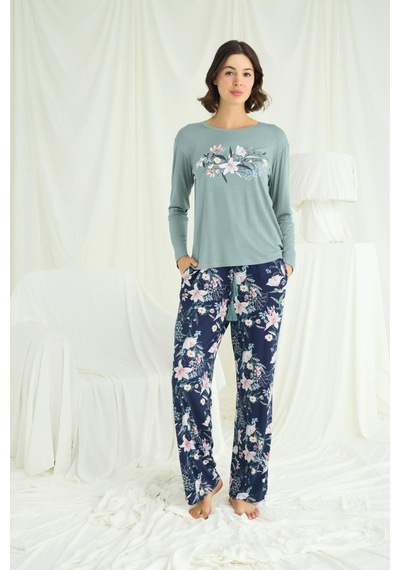 İkikareshop Çiçek Ve Yaprak Desenli Baskılı Pijama Takımı Çok Renkli