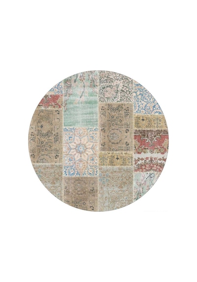 Patchwork Desenli Dokuma Pamuk Taban Dekoratif Dijital Yuvarlak Halı Yeşil