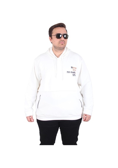 Moc Grande Mocgrande Büyük Beden Kapüşonlu Sweat Double Face Never 25706 Ekru Ekru