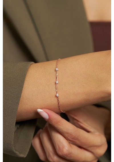 Zirkon Taşlı Rose Üç Taşlı Minimal Gümüş Bileklik Rb10007