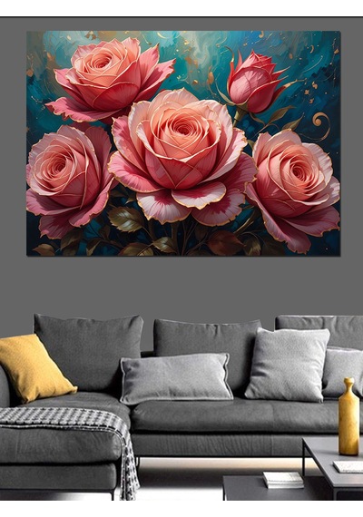 Pembe Tonlarda Romantik Güller Dekoratif Kanvas - Mdf Ahşap Tablo