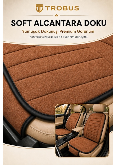 Audi A3 2003-2011 Üniversal Soft Alkantra Çizgili 7 Parça Oto Koltuk Minderi Taba