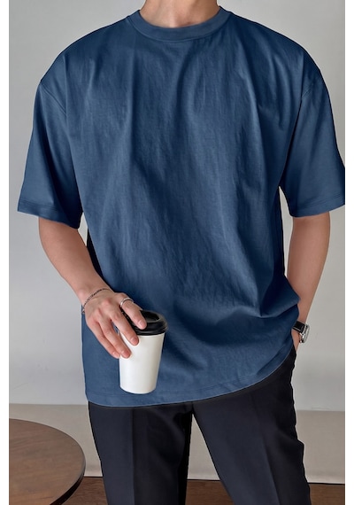 Genius Store Erkek Oversize Tişört Pamuk Kumaş Bisiklet Yaka Rahat Kalıp T-shirt İndigo Genius Store Erkek Oversize Tişört Pamuk Kumaş Bisiklet Yaka Rahat Kalıp T-shirt İndigo
