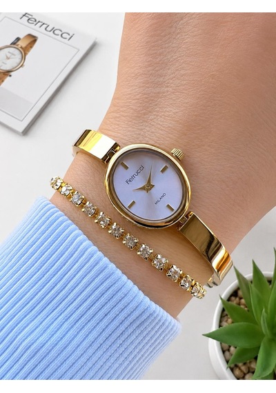 Ferrucci Küçük Vintage Kasa Çelik Kordon 3 Atm Kadın Kol Saati+bileklik Bfc.03759.1 Sarı