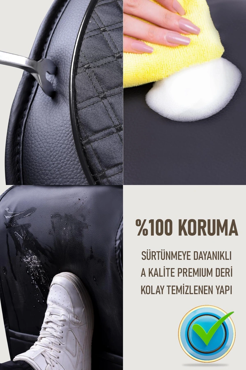 Dacia Sandero Stepway Uyumlu Lüx Deri Oto Koltuk Kılıfı Ön Arka Takım Elit Tam Siyah