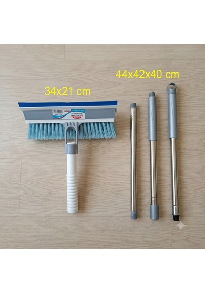 Çift Taraflı Fırçalı Camsil Çekpas + 140 Cm Yer Kaplamayan Modüler Metal Saplı Cam Balkon Temizleme Seti Çok Renkli