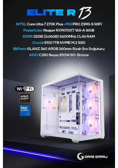 Game Garaj ELITE-R13 Ultra 7 270K RX9070XT 32 GB 1 TB SSD Free Dos Oem Paket Masaüstü Oyuncu Bilgisayarı