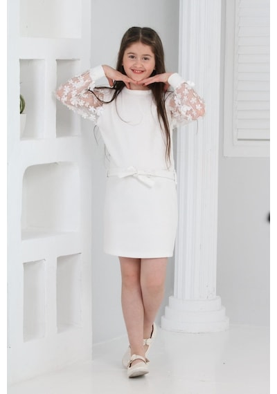 Mnk Baby & Kids Kız Çocuk Daisy Krep Elbise Mnk0606 Beyaz