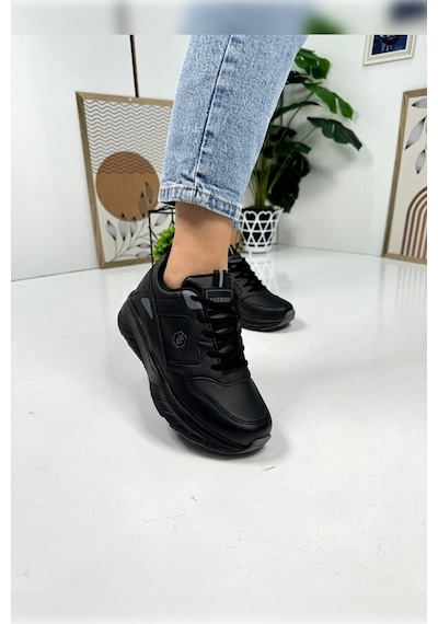 Günlük Kadın Sneaker Bağcıklı Oval Burunlu Kalın Desenli Taban Rahat Hafif Spor Ayakkabı 2110 Siyah Füme Günlük Kadın Sneaker Bağcıklı Oval Burunlu Kalın Desenli Taban Rahat Hafif Spor Ayakkabı 2110 Siyah Füme