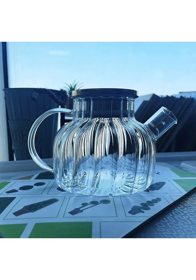 Çelik Kapaklı Borosilikat Dilimli Model Süzgeçli Cam Demlik Bitki Çayları 1000 Ml Royaleks-cm-2001 Diğer