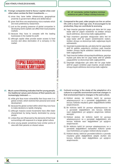 2026 YÖKDİL İngilizce SOSYAL BİLİMLER ÖSYM Çıkmış Soru Tıpkı Basım Deneme Paketi 12li Türkiye Geneli