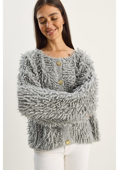Shade Kadın Oversize Saçaklı Triko Hırka 9062 60283750 - Gri