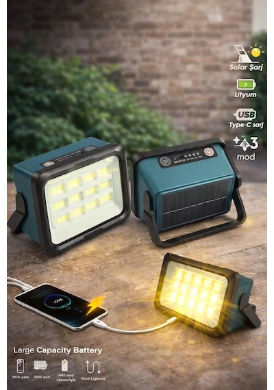 50w Solar Led Projektör 6500k Ultra Güçlü Kamp Lambası Bahçe Aydınlatması