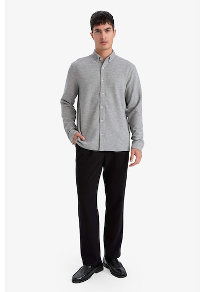 Defacto Regular Fıt Polo Yaka Penye Uzun Kollu Gömlek F9049ax26spgr210 Gri-gr210