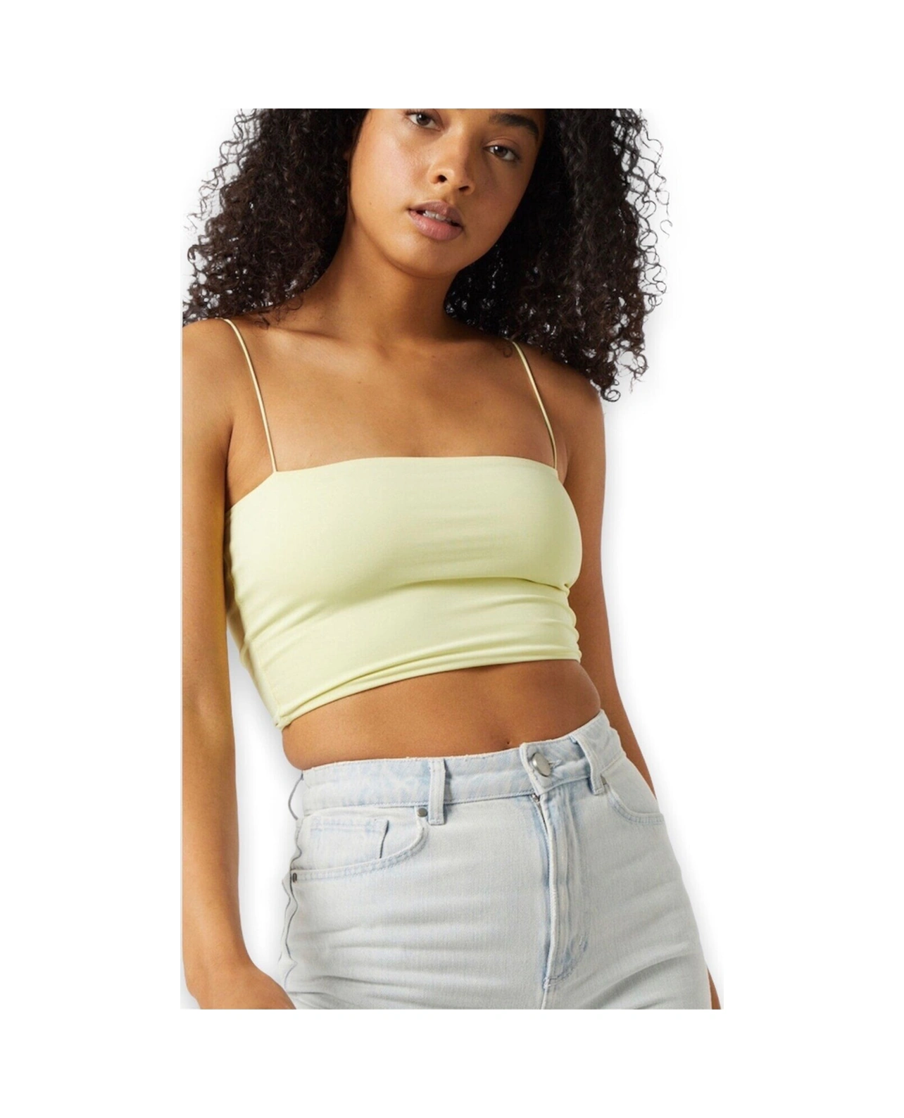Mamayaga Kadın Askılı Şık Croptop Bluz Açık Sarı