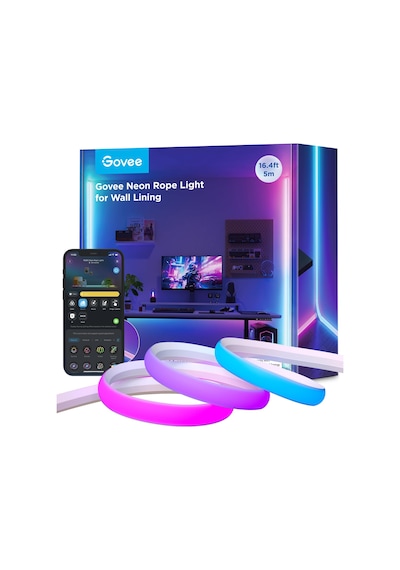 Süpürgelikler İçin Govee Neon Led Şerit, Duvar Hatları Ve Köşeler İçin 5m Rgbıc Led Şeritler, Oturma Odası, Koridor, Yatak Odası İçin Mat, Müzik Senkronizasyonu, Kesilebilir, Neon Işık Dekorasyonu İle Uyumlu Siyah