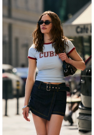 Grımelange Wren Kadın Yumuşak Ve Esnek Kumaşlıi Baskı Detaylı Slim Mavi T-shirt