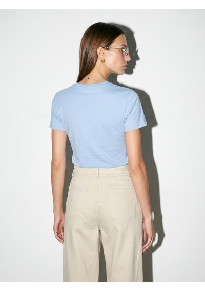 Dilvin 32779 Bisiklet Yaka T-shirt-açık Mavi