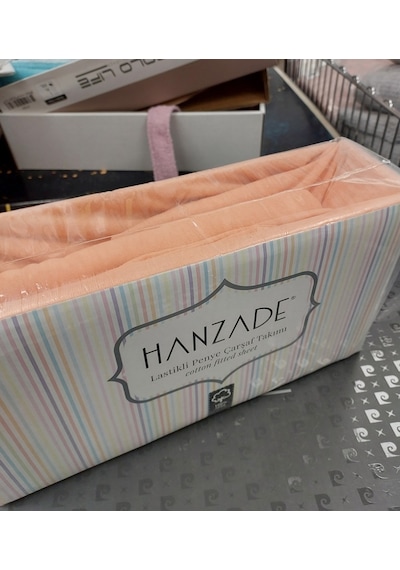 Hanzade %100 Pamuk Penye Lastikli Çift Kişilik Çarşaf Seti 160x200+30 - Somon Somon