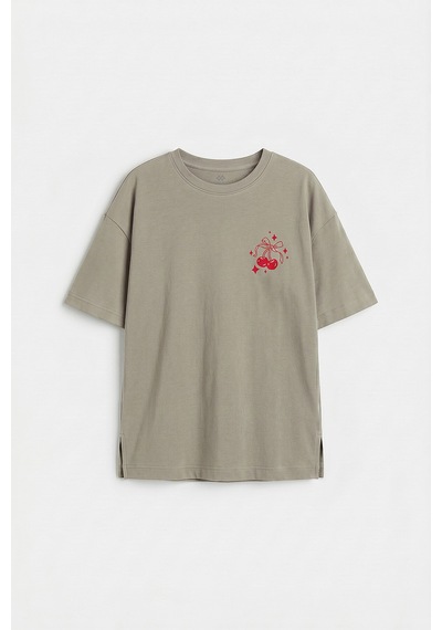 Koyu Bej Oversize Kısa Kollu Baskılı Kız Çocuk T-shirt - 75176 Koyu Bej Oversize Kısa Kollu Baskılı Kız Çocuk T-shirt - 75176