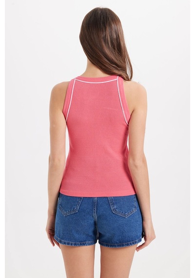 Tudors Kadın Slim Fit Dar Kesim Pamuklu Askılı Bisiklet Yaka Biyeli Pembe Crop Atlet-50981