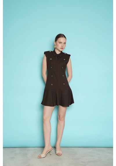 Verymoda Omuzu Apoletli Sıfır Kol Mini Elbise Vmd2974 Kahve