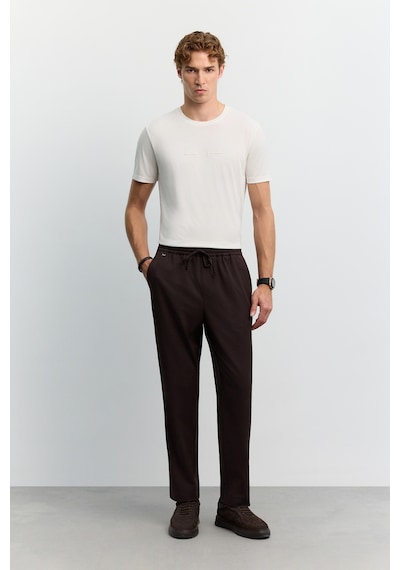 Avva Erkek Kahverengi Beli Lastikli Bağcıklı Kolay Ütülenen Relaxed Fit Jogger Pantolon A62y3041 Kahve