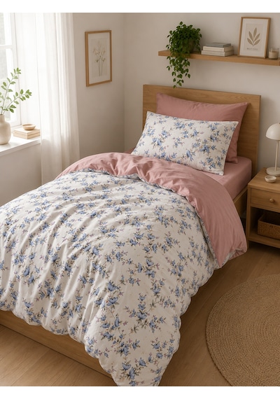 Mystory Home Tek Kişilik Lastikli Çarşaflı Nevresim Takımı Serenity Indigo - Mavi