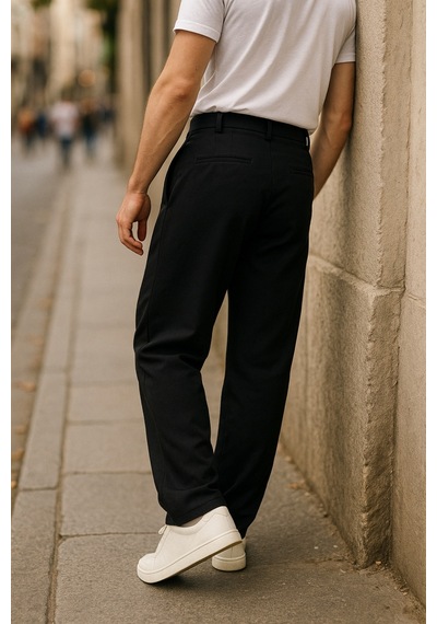 Cedy Denim Yüksek Kalite Erkek Yüksek Bel Pileli Baggy Chino Pantolon C358 Siyah