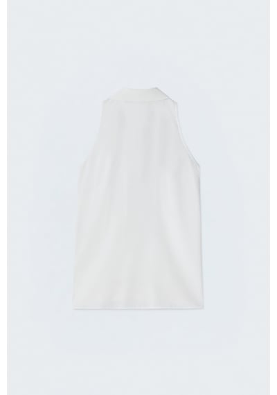 Sateen Halter Yaka Gömlek - Ekru-137483