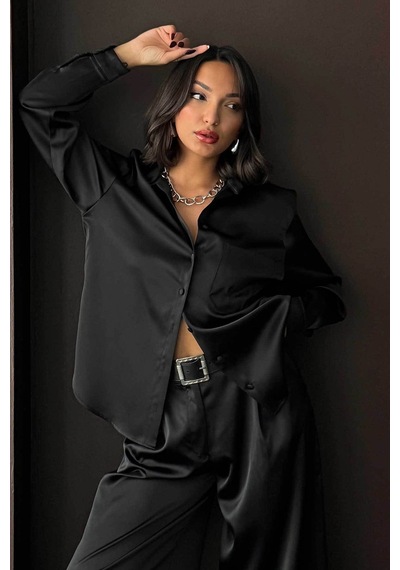 Verymoda Saten Gömlek - F2062 SİYAH