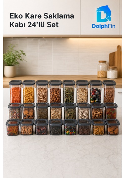 Eko Kare Saklama Kabı 24'lü Set 650/1300/1900 Ml Siyah