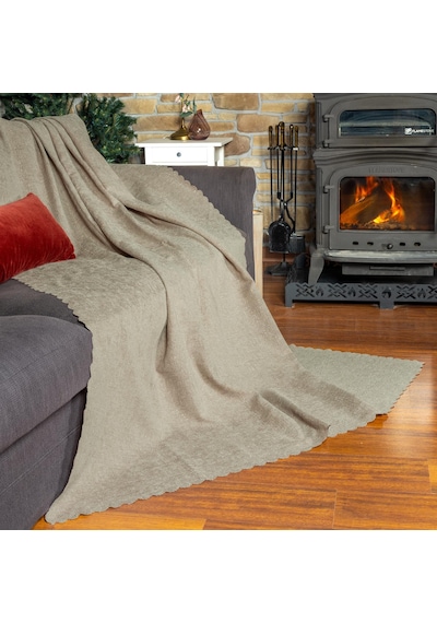 Jakarlı Şönil Koltuk Örtüsü Kanepe Örtüsü Koltuk Şalı 175x300 Kaymaz Camel Camel
