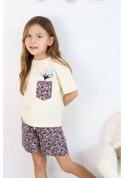 Jollykids Kız Çocuk Cep Detaylı Dokuma Şortlu Takım-mor