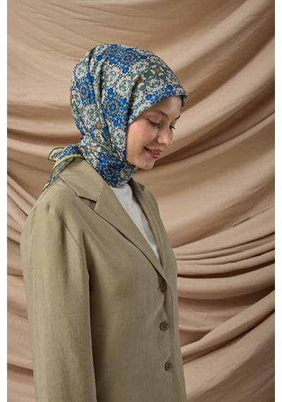 Silk Home Mozaik Desen Soft Pamuk Eşarp Saks Yeşil